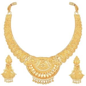 Shining Diva Fashion Latest Choker Design Necklace Set For Women Traditional One Gram Gold Plated Jewellery Set for Women (Golden) (11534s)