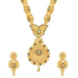 Shining Diva Fashion Latest Long Design Necklace Set For Women Traditional One Gram Gold Plated Jewellery Set for Women (Golden) (11503s)